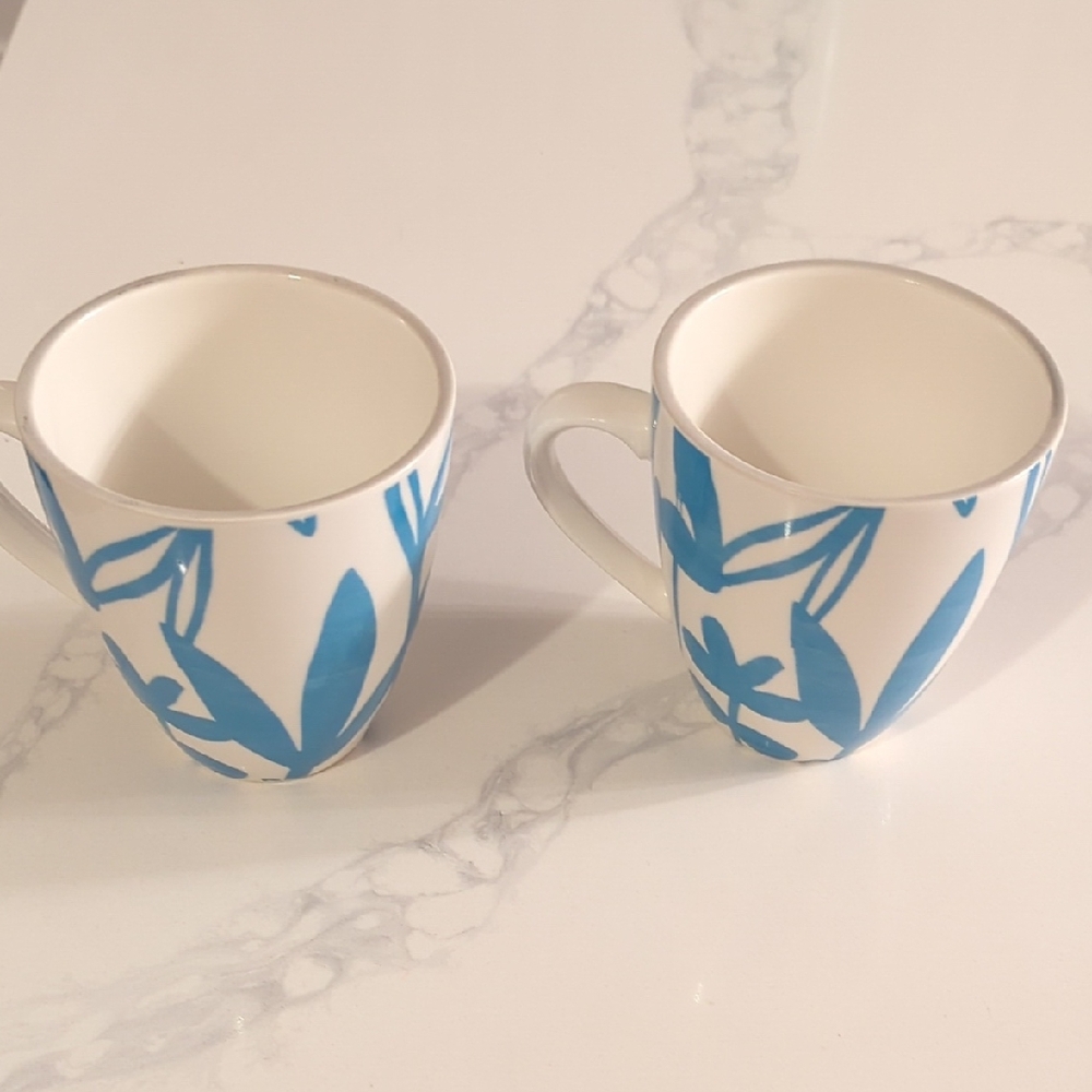 Set Of Blue Floral "Dusk" Ceramic Mugs